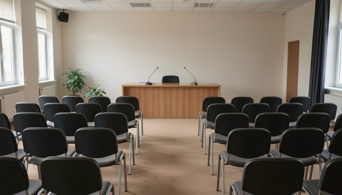 Empty chairs await public comment as Indiana weighs its energy future.